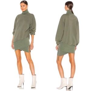 YOUNG, FABULOUS & BROKE Turtleneck Sweatshirt Mini Dress Army Green Sz M Revolve